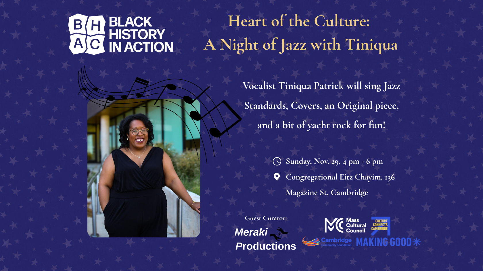 Heart of the Culture: A Night of Jazz with Tiniqua, Jazz Standards, Covers, an Original Piece, and Yacht Rock, Sunday, November 29, 4 PM, Congregation Eitz Chayim